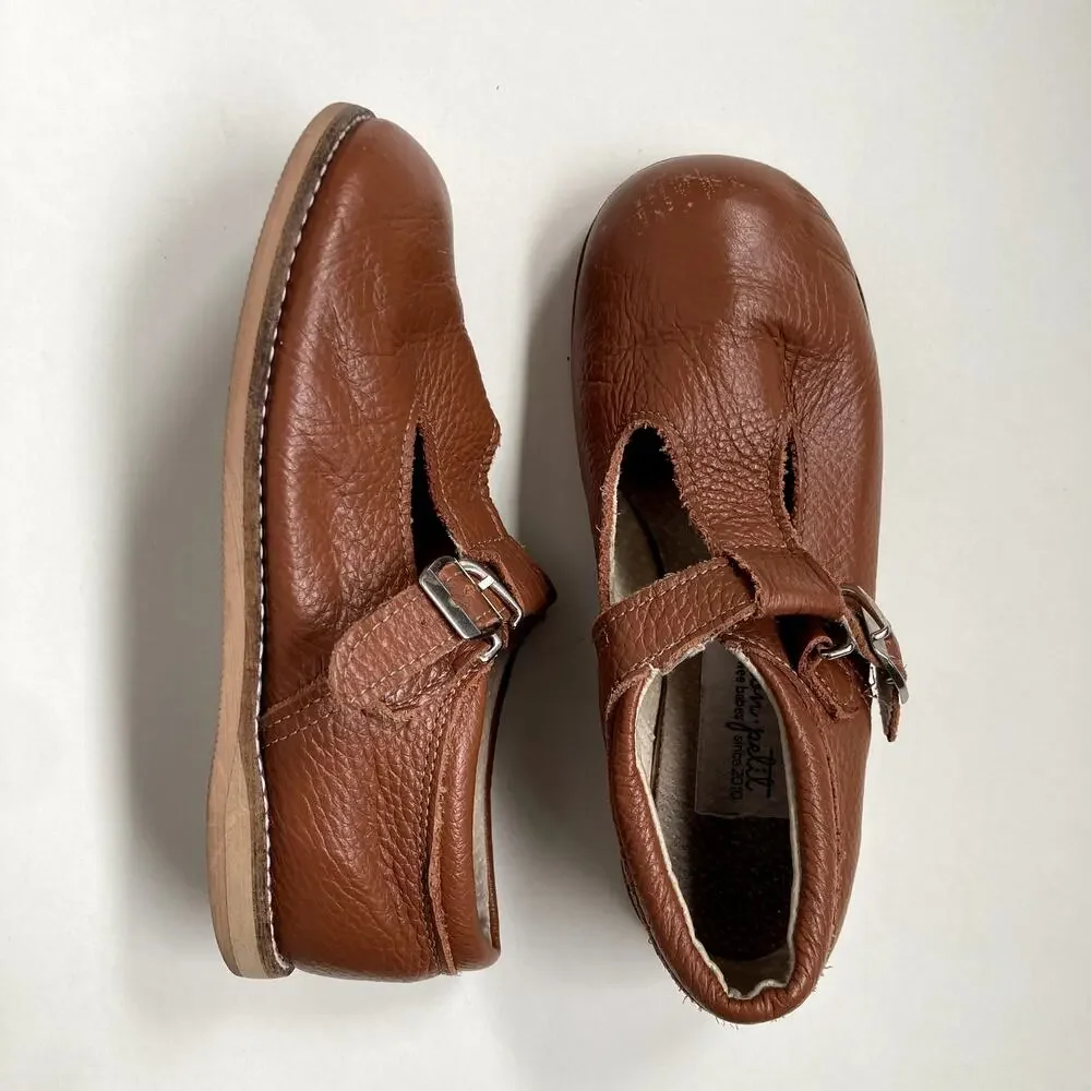 Mon Petit Shoes Hard Sole T-Strap Shoe - Brown - Leather - 11